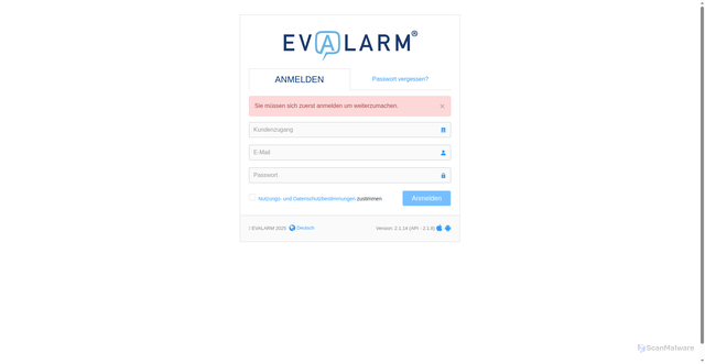 Security scan screenshot of https://web.evalarm.de