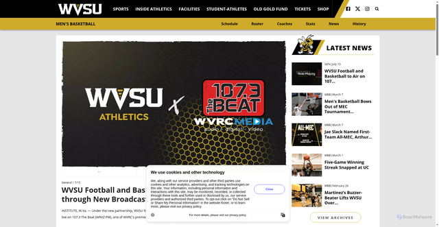 Security scan screenshot of https://wvsuyellowjackets.com/sports/mens-basketball