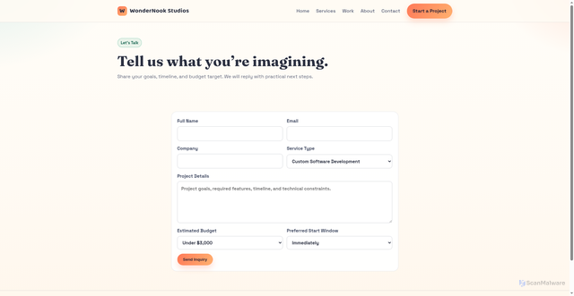 Security scan screenshot of https://wondernook-website.pages.dev/contact.html