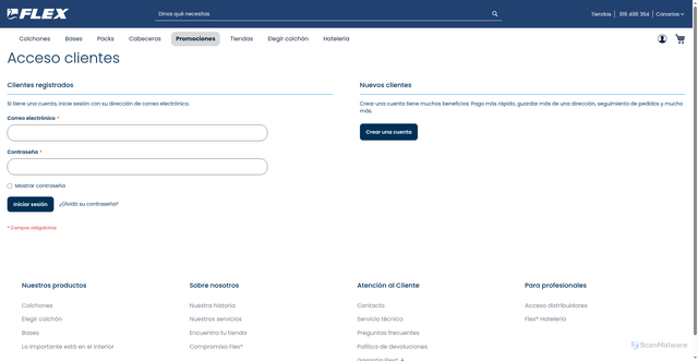 Security scan screenshot of https://business-stg.flex.es/stores/store/redirect/___store/flex_canarias/___from_store/flex_b2b_espana_store_view/uenc/aHR0cHM6Ly9jYW5hcmlhcy1zdGcuZmxleC5lcy9jdXN0b21lci9hY2NvdW50L2xvZ2luL3JlZmVyZXIvYUhSMGNITTZMeTlpZFhOcGJtVnpjeTF6ZEdjdVpteGxlQzVsY3k5amRYTjBiMjFsY2k5aFkyTnZkVzUwTDJsdVpHVjRMdyUyQyUyQy8_X19fc3RvcmU9ZmxleF9jYW5hcmlhcw%2C%2C/