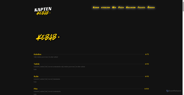 Security scan screenshot of https://kaptenkebab.se