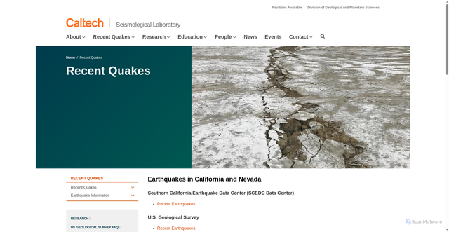 Security scan screenshot of https://seismolab.caltech.edu/recent-quakes