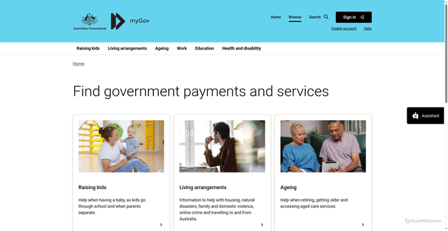 Security scan screenshot of https://my.gov.au/en/services