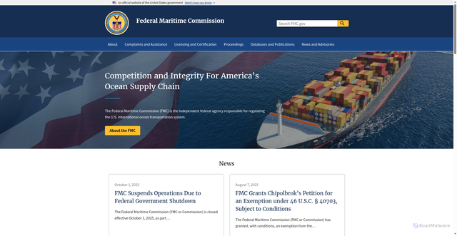 Security scan screenshot of https://www.fmc.gov/