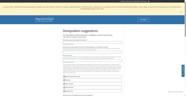 Security scan screenshot of https://www.regulations.gov/deregulation