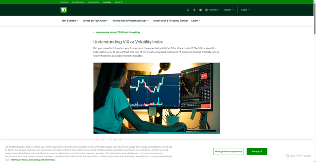 Security scan screenshot of https://www.td.com/ca/en/investing/direct-investing/articles/understanding-vix