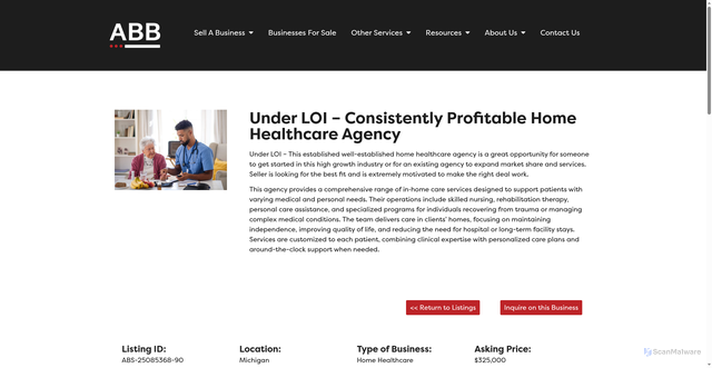 Security scan screenshot of https://abb-businessbrokers.com/consistently-profitable-home-healthcare-agency/