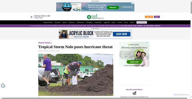 Security scan screenshot of https://www.thegardenisland.com/2026/09/25/hawaii-news/tropical-storm-nolo-poses-hurricane-threat/