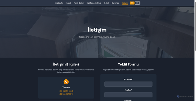 Security scan screenshot of https://terasmarin.com/iletisim