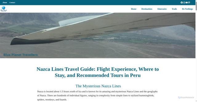 Security scan screenshot of https://blueplanettravellers.com/nazca-lines-travel-guide-flight-experience-where-to-stay-and-recommended-tours/