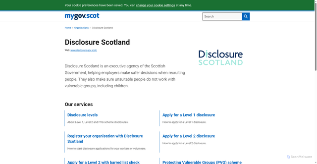 Security scan screenshot of https://www.mygov.scot/organisations/disclosure-scotland