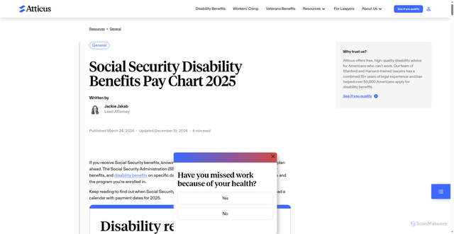 Security scan screenshot of https://www.atticus.com/advice/general/social-security-payment-schedules