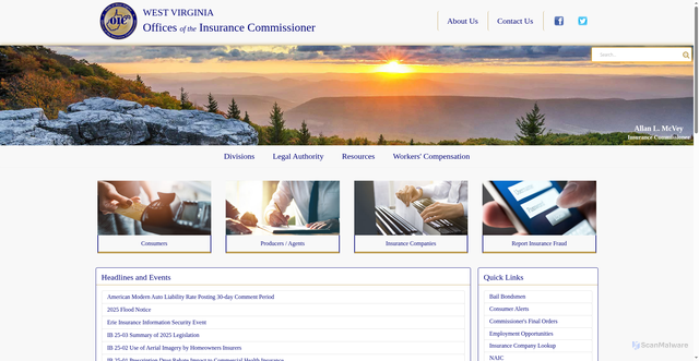Security scan screenshot of https://www.wvinsurance.gov/