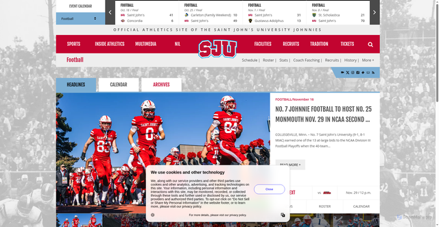Security scan screenshot of https://gojohnnies.com/sports/football