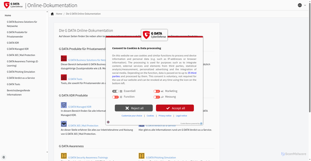 Security scan screenshot of https://help.gdatasoftware.com