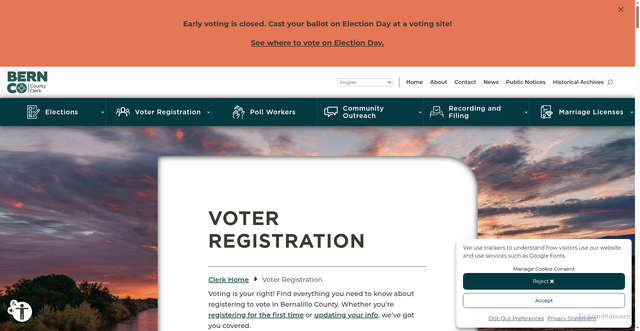 Security scan screenshot of https://www.berncoclerk.gov/voter-registration/
