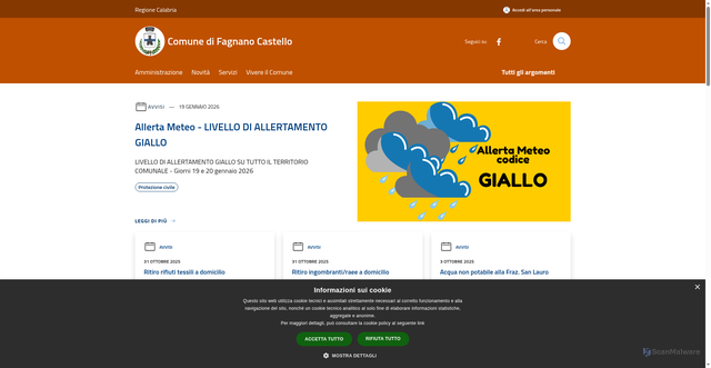 Security scan screenshot of https://www.comune.fagnanocastello.cs.it/it