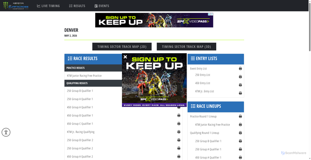 Security scan screenshot of https://results.supercrosslive.com/results/