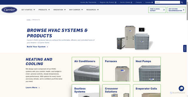 Security scan screenshot of https://www.carrier.com/residential/en/ca/products/