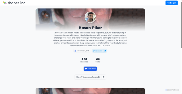 Security scan screenshot of https://shapes.inc/hasanabi