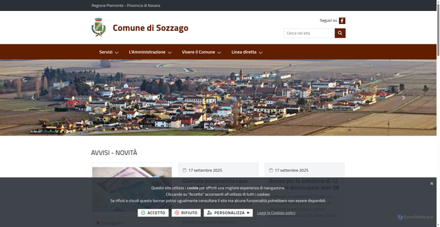 Security scan screenshot of https://www.comune.sozzago.no.it/it-it/home