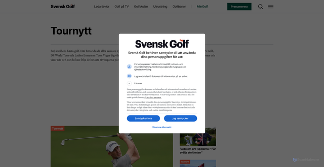 Security scan screenshot of https://www.svenskgolf.se/kategori/tournytt/?utm_source=newsletter&utm_medium=email&utm_campaign=Tournytt_v36_2026&dt_id=fcd58f97-538d-4232-8bec-ce92f0c0cceb