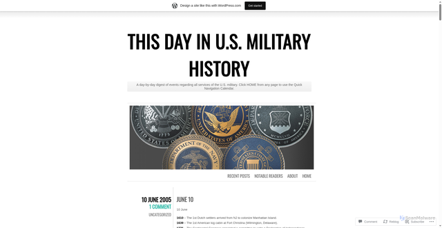 Security scan screenshot of https://thisdayinusmilhist.wordpress.com/2005/06/10/june-10/