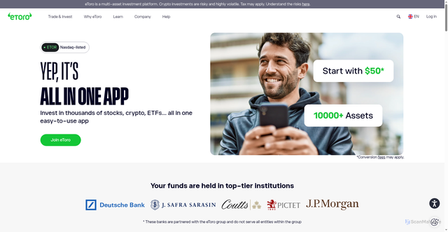 Security scan screenshot of https://www.etoro.com/