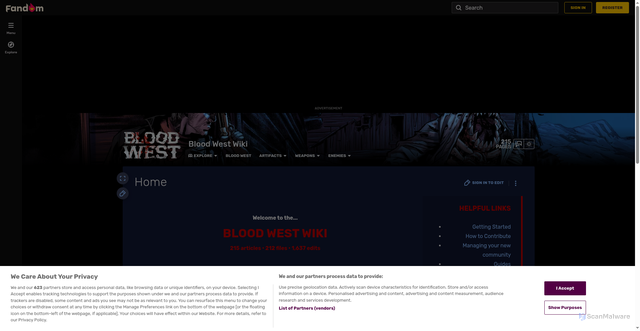 Security scan screenshot of https://blood-west.fandom.com/wiki/Blood_West_Wiki
