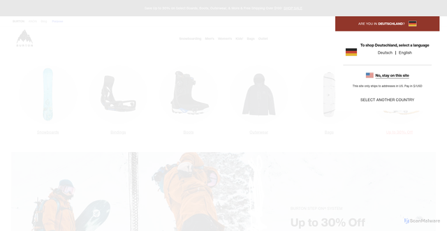Security scan screenshot of https://www.burton.com