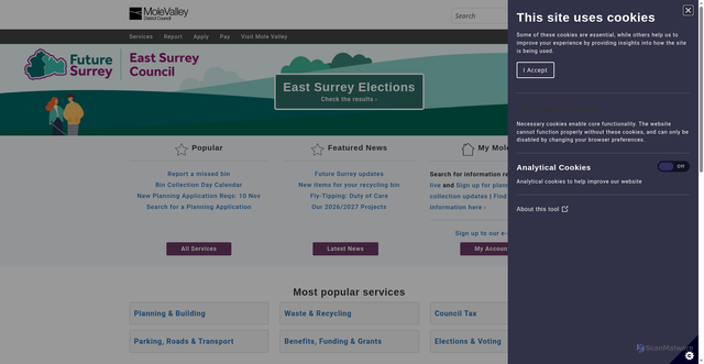 Security scan screenshot of http://www.molevalley.gov.uk