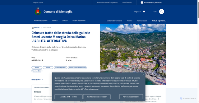 Security scan screenshot of https://www.comune.moneglia.ge.it/
