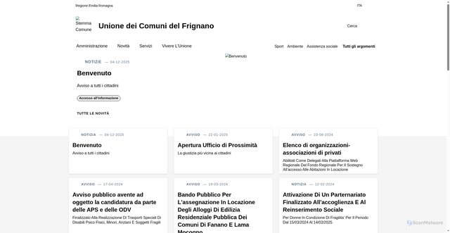 Security scan screenshot of https://www.unionefrignano.mo.it/