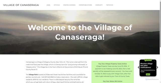 Security scan screenshot of https://www.canaseraga.gov/