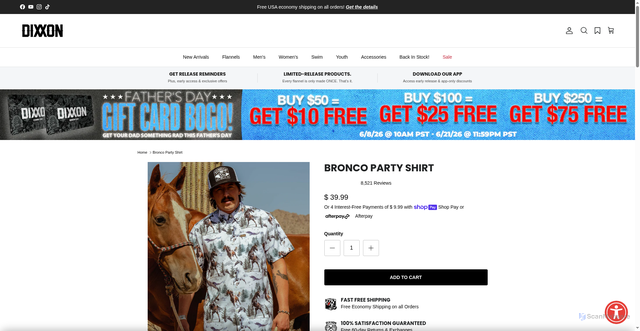 Security scan screenshot of https://www.dixxon.com/products/bronco-party-shirt?srsltid=AfmBOoqgQi0qpjpUgmllu0KPrX8mfWIv0qQ-iHrqtxGQPcHEnTnGW50t