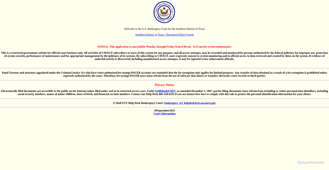 Security scan screenshot of ecf.txsb.uscourts.gov