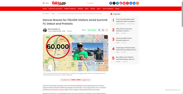 Security scan screenshot of https://www.fakta.co/denver-prepares-summit-fc-protests-weekend