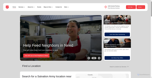Security scan screenshot of https://centralusa.salvationarmy.org