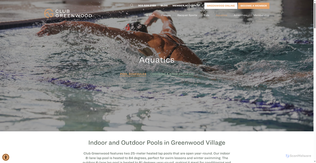 Security scan screenshot of https://clubgreenwood.com/aquatics/
