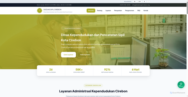 Security scan screenshot of http://disdukcapilcirebon.org/