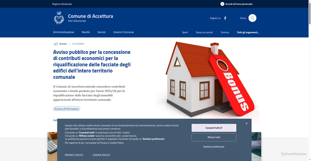Security scan screenshot of https://www.comune.accettura.mt.it/