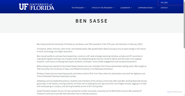 Security scan screenshot of https://president.ufl.edu/past-presidents/ben-sasse/