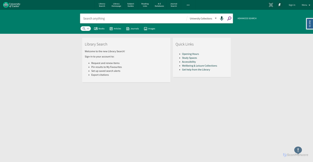 Security scan screenshot of https://librarysearch.exeter.ac.uk