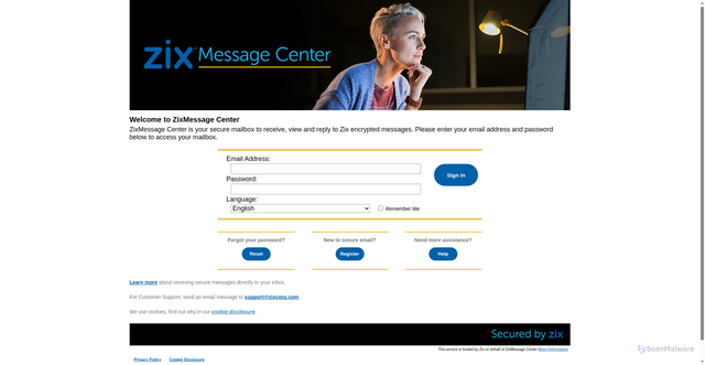 Security scan screenshot of https://zixportal.com