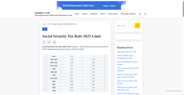 Security scan screenshot of https://samanthacrolli.pages.dev/otzkk-social-security-tax-rate-2025-limit-wldtr/