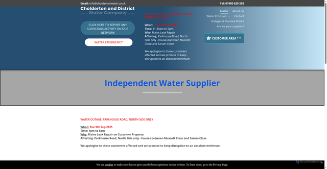 Security scan screenshot of https://www.choldertonwater.co.uk/