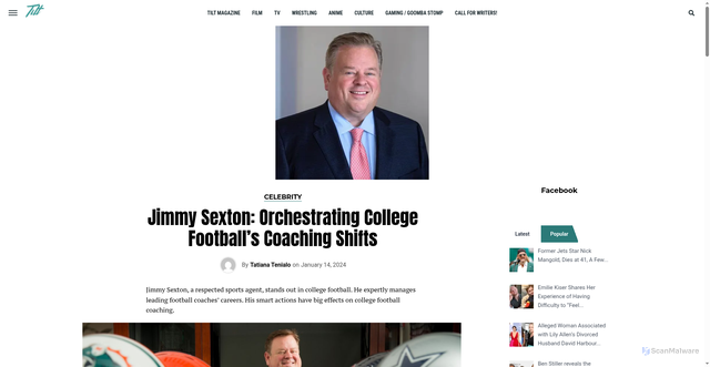 Security scan screenshot of https://tilt.goombastomp.com/celebrity/jimmy-sexton-orchestrating-college-footballs-coaching-shifts/