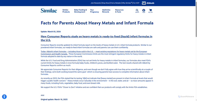 Security scan screenshot of https://www.similac.com/heavy-metals.html