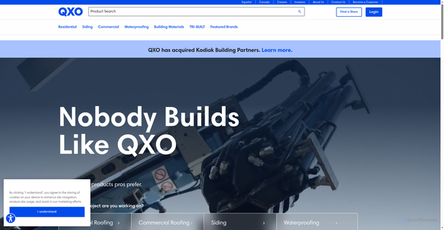 Security scan screenshot of https://www.qxo.com