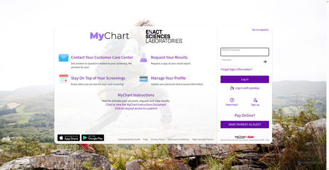 Security scan screenshot of https://mychart.exactscienceslabs.com/MyChart/Authentication/Login